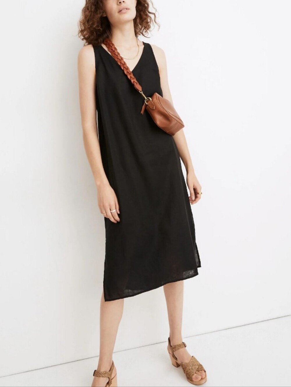 Madewell Black Linen Midi Dress XXS Lagenlook Boho Casual Granola Girl Coastal